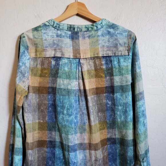 Anthropologie Isabella Sinclair Plaid Ruffle Henley Top Acid Wash Size Womens XS - Picture 9 of 11